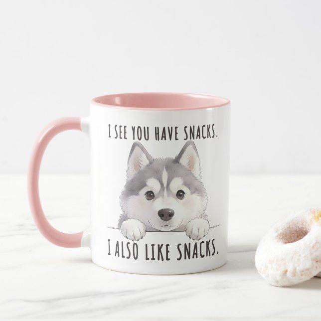 Cute Husky Dog Snacks Quote Funny Minimalist Mugg (Med munk)