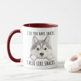 Cute Husky Dog Snacks Quote Funny Minimalist Mugg