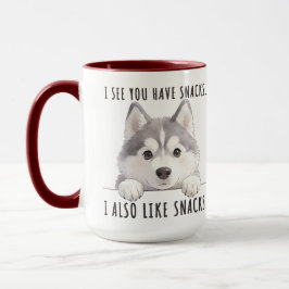 Cute Husky Dog Snacks Quote Funny Minimalist Mugg
