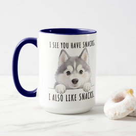 Cute Husky Dog Snacks Quote Funny Minimalist Mugg