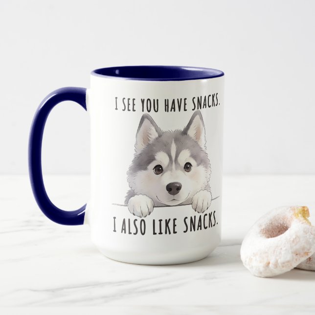 Cute Husky Dog Snacks Quote Funny Minimalist Mugg (Med munk)