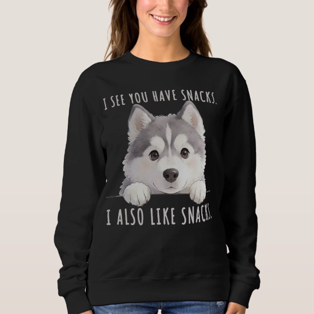 Cute Husky Dog Snacks Quote Funny Minimalist T Shirt (Framsida)