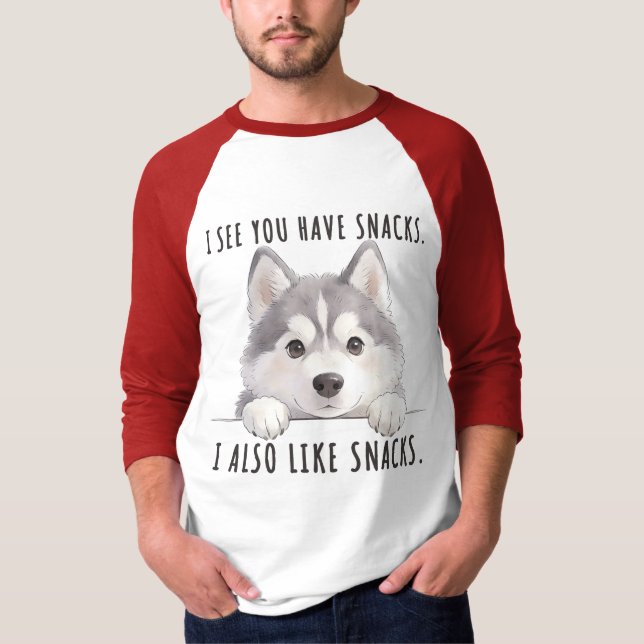 Cute Husky Dog Snacks Quote Funny Minimalist T Shirt (Framsida)