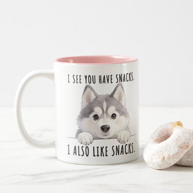 Cute Husky Dog Snacks Quote Funny Minimalist Två-Tonad Mugg (Med munk)