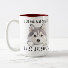 Cute Husky Dog Snacks Quote Funny Minimalist Två-Tonad Mugg