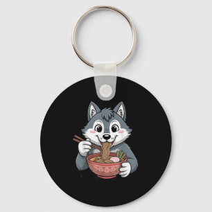 Cute Husky Eating Ramen Japanska Kawaii Hund Noodl Nyckelring