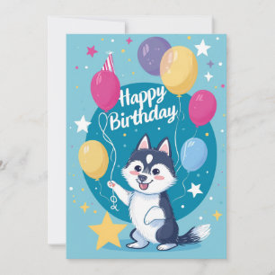 Cute Husky Grattis på födelsedagen Julkort