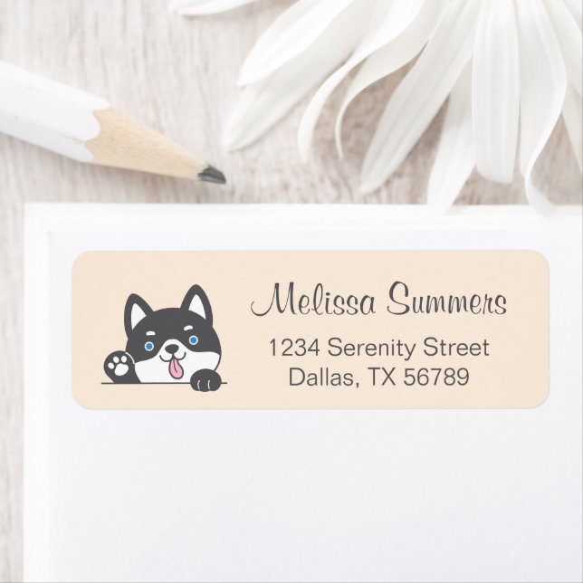 Cute Husky Hund Beige Returadress Returadress Etikett (Insitu)