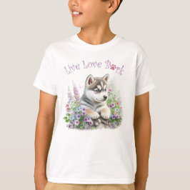 Cute Husky Hund Blommigt T Shirt