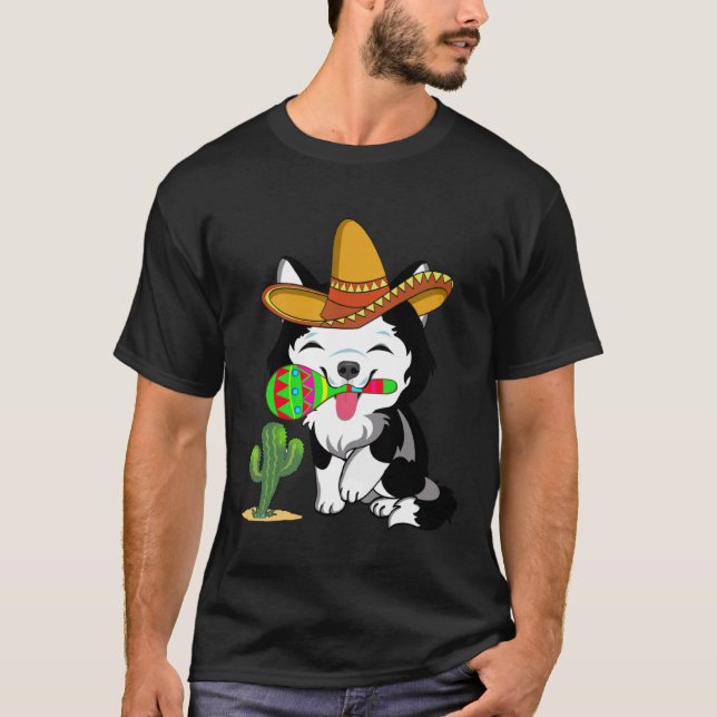 Cute Husky Hund Cinco de Mayo 5 maj Celebratio T Shirt (Framsida)