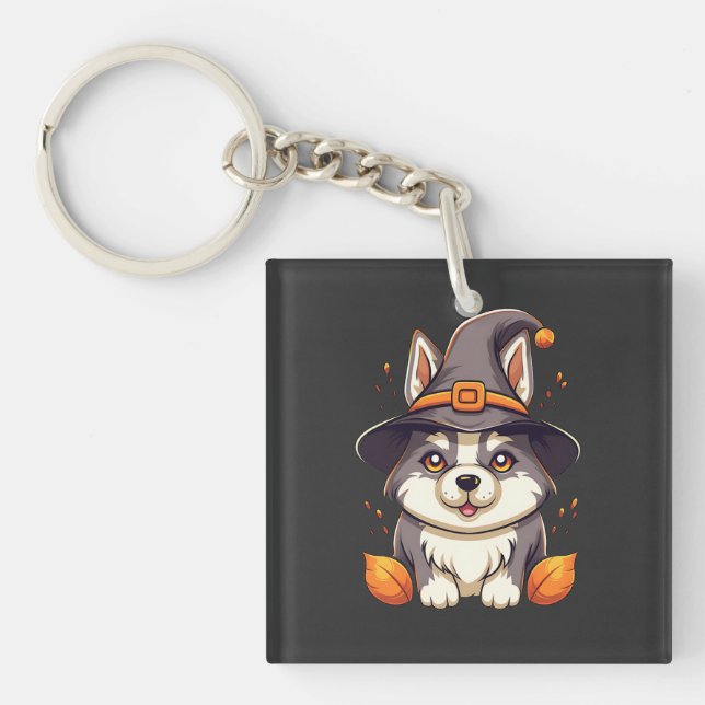 Cute Husky Hund i Witch's Hat Halloween (Framsidan)