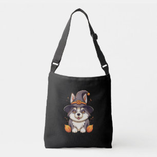 Cute Husky Hund i Witch's Hat Halloween Axelväska