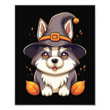 Cute Husky Hund i Witch's Hat Halloween