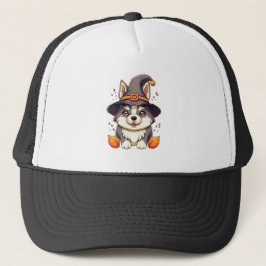 Cute Husky Hund i Witch's Hat Halloween Keps