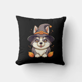 Cute Husky Hund i Witch's Hat Halloween Kudde