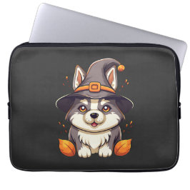 Cute Husky Hund i Witch's Hat Halloween Laptop Fodral