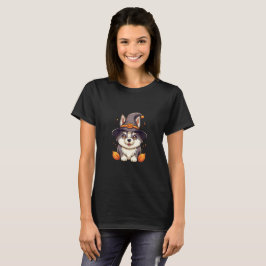 Cute Husky Hund i Witch's Hat Halloween T Shirt