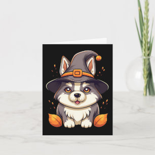 Cute Husky Hund i Witch's Hat Halloween Tack Kort