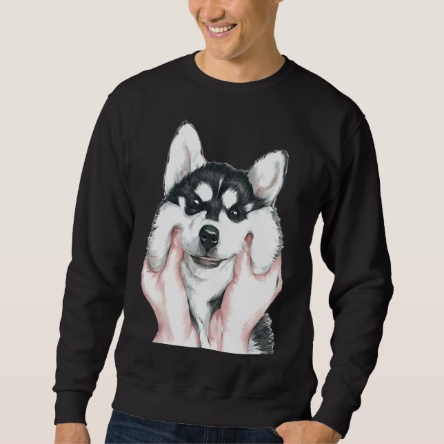 Cute Husky Hund Lång Ärmad Tröja (Framsida)
