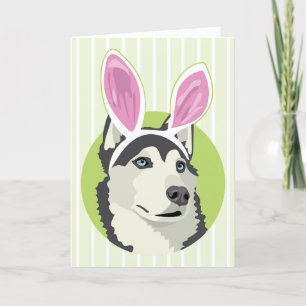 Cute Husky Hund med Påskhare Öron Glad påsk Helgkort