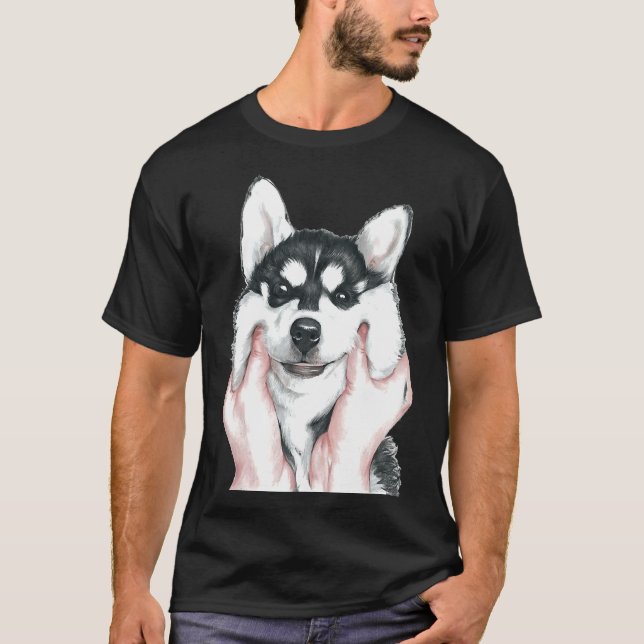 Cute Husky Hund T Shirt (Framsida)