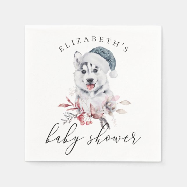 Cute husky hund. Vinter-djursköns babydusch Pappersservett (Framsidan)