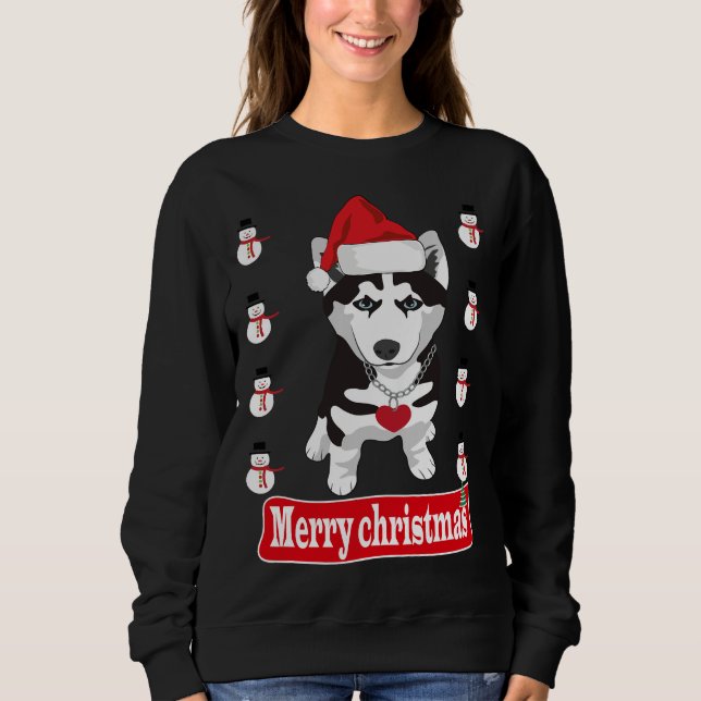 Cute Husky Hund Wearing Santa Hat God jul T Shirt (Framsida)