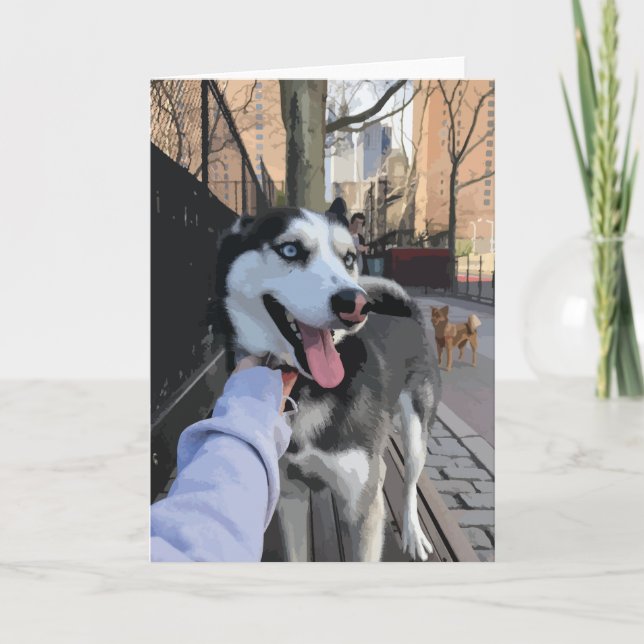 Cute Husky i en Hund park med Tunga utanför New Yo Kort (Framsida)