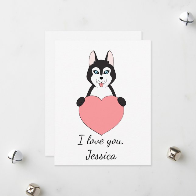 Cute husky i kärlek Valentine Julkort (Fram/Back In Situ)