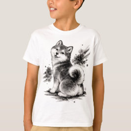 【Cute Husky Japanese Ink Kids T-Shirt】 T Shirt