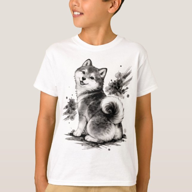 【Cute Husky Japanese Ink Kids T-Shirt】 T Shirt (Framsida)