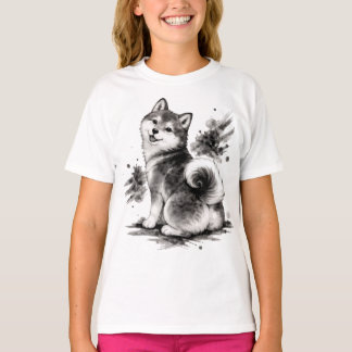 【Cute Husky Japanese Ink Kids T-Shirt】 T Shirt