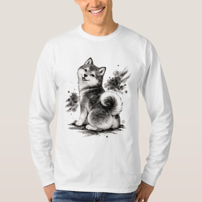 【Cute Husky Japanese Ink Long Sleeve Tee】 T Shirt (Framsida)