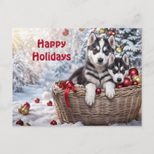 Cute Husky Puppies Huskies - Julens Helgdag Helg Vykort