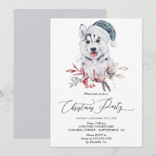 Cute husky puppy jul Party Winter Inbjudningar