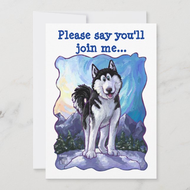 Cute Husky ThLED-Födelsedagsfest Inbjudningar (Framsida)