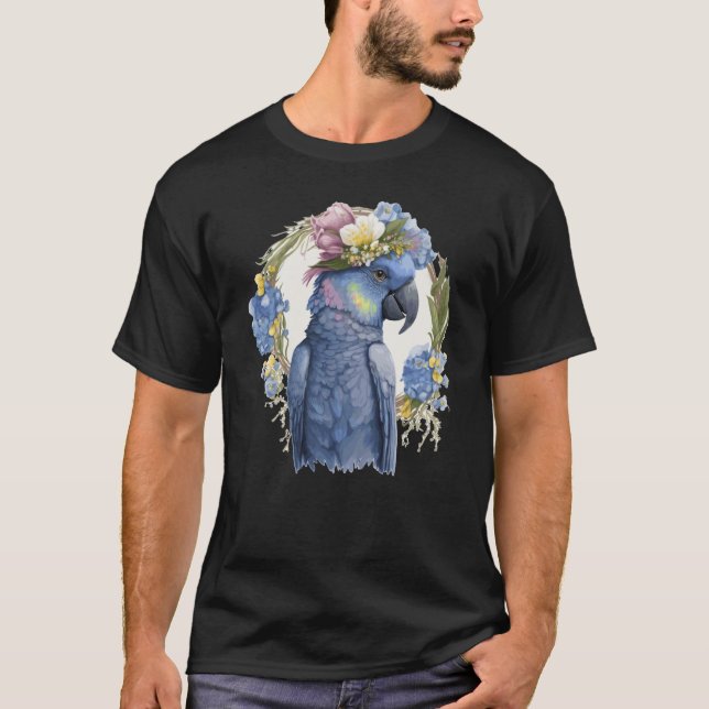 Cute Hyacinth Macaw Parrot Bird Flower Crown Pet B T Shirt (Framsida)