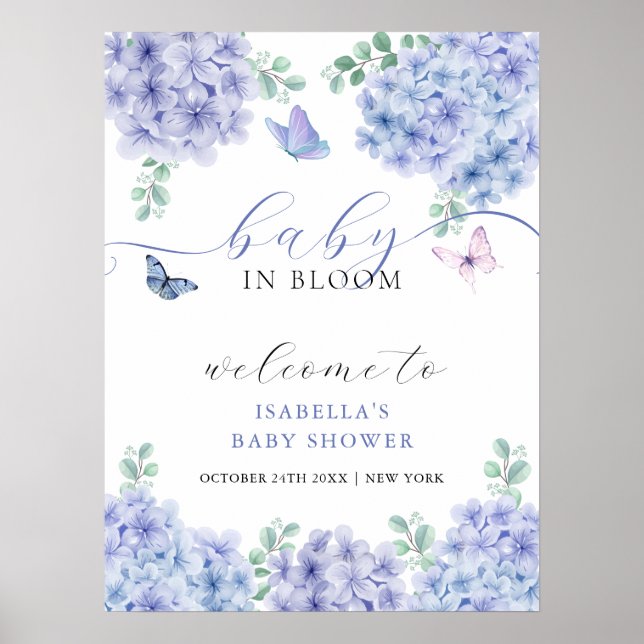 Cute Hydrangea Blommigt Garden Baby Shower Välkomm Poster (Framsidan)