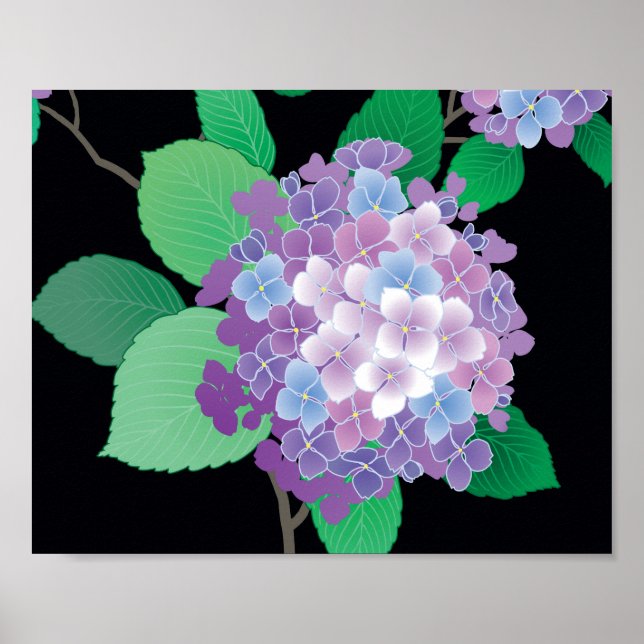 Cute Hydrangea Japansk Blommigt Fine Art Poster (Framsidan)