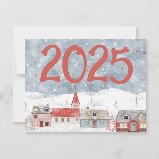 Cute Hygge liggande 2025 nya år, Helgdag Card Julkort (Framsida)