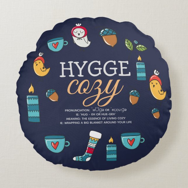 Cute Hygge: Mysigt Dodle Folk Art Anpassningsbar Rund Kudde (Framsidan)