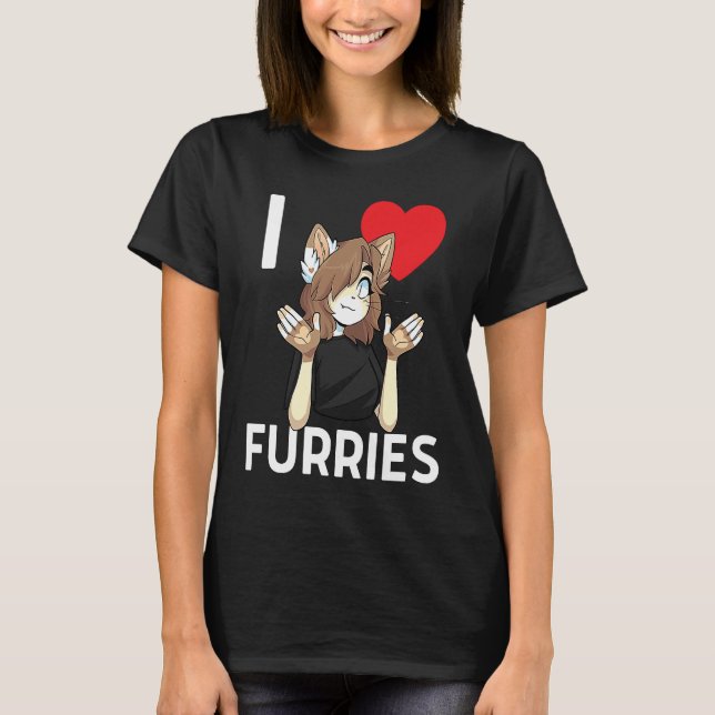 Cute I Heart Furries Furry Fandom Love T Shirt (Framsida)