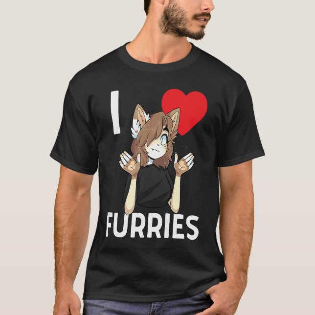 Cute I Heart Furries Furry Fandom Love T Shirt (Framsida)