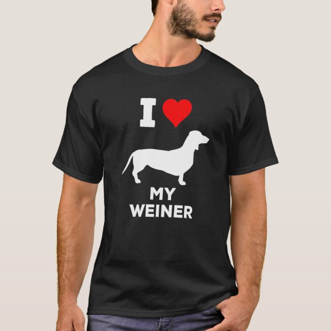 Cute I Heart Kärlek My Weiner Pet Hund Dachshund T Shirt (Framsida)