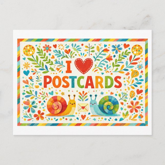 Cute "I Heart Postcards" Postcard Vykort (Framsida)
