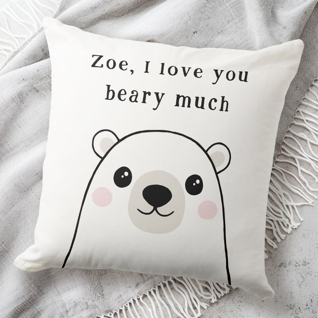 Cute I kärlek, du brukar ha mycket polar med eget  Kudde (Cute I love you beary much polar bear custom name Throw Pillow)