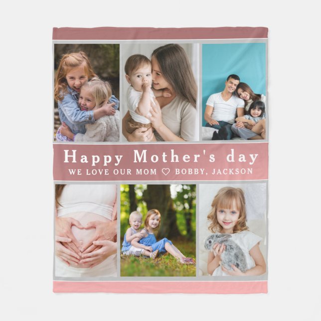 Cute I KÄRLEK DU MAMMA Lycklig Mor Day Fotokollage Fleecefilt (Framsidan)