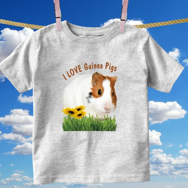 Cute I KÄRLEK Guinea-Grisar SolrosAnpassningsbar T Shirt (front side cute guinea pig design on kids tee)