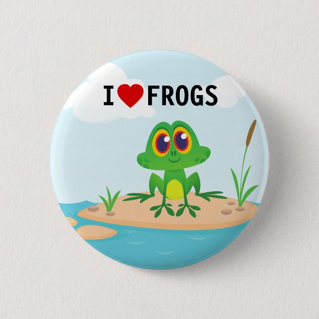 Cute I kärlek (hjärta) Frogs Pinback-knapp Knapp (Framsida)