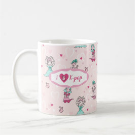 Cute I Kärlek K-pop Girls Teal Rosa Heart Kaffemugg